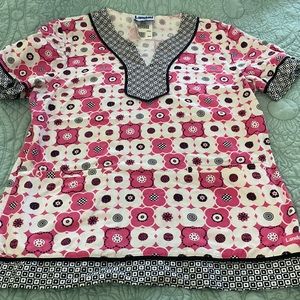 Pink and black scrub top